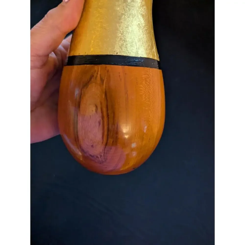 Vintage Mid Century Modern Wood & Gold Gilded Vase MCM Hourglass Trumpet